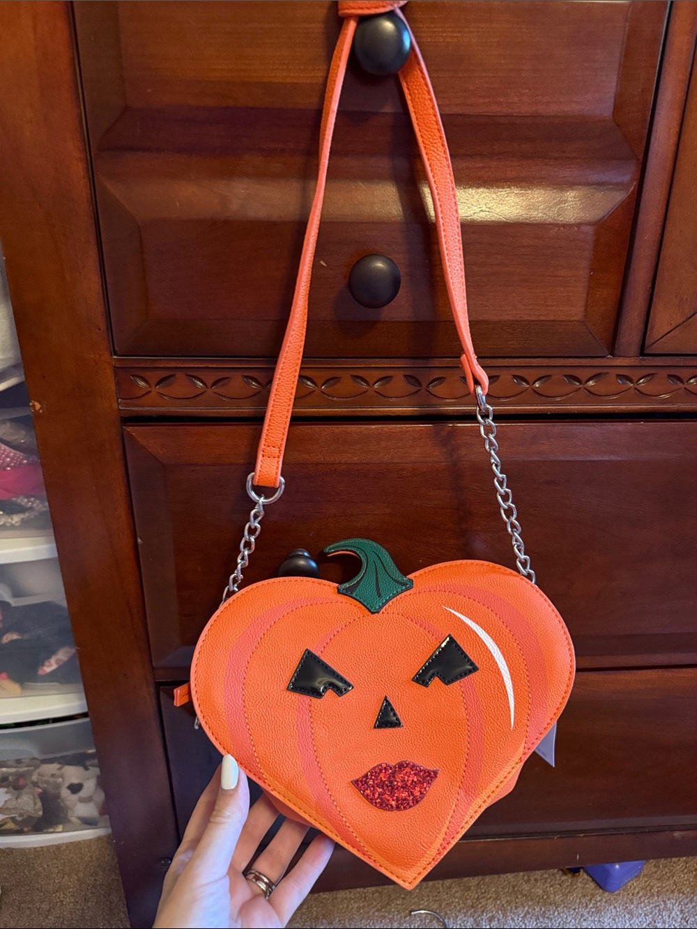 Betsey Johnson Orange Pumpkin Heart Crossbody Bag